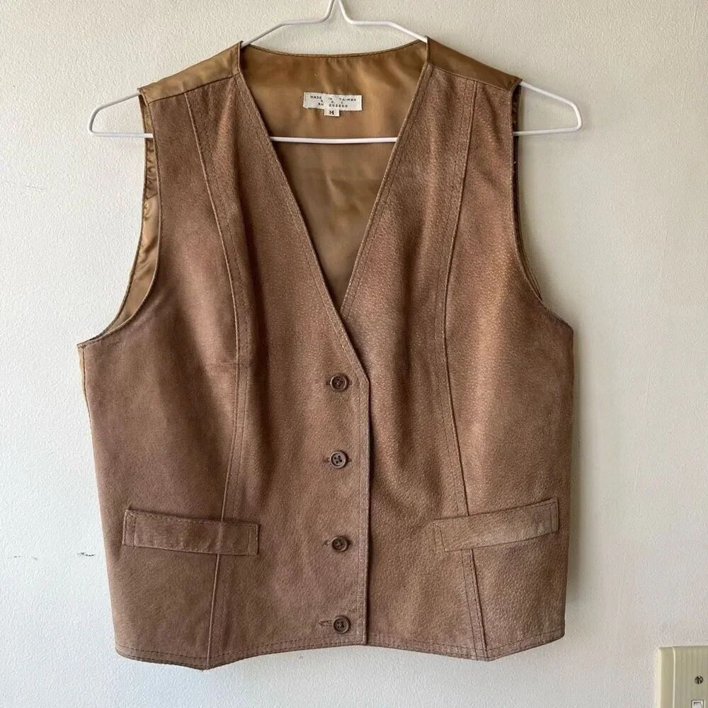Vintage 70s Nubuck Suede Vest Unisex M Western Boho Layering Button Front